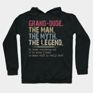 Vintage Grand-dude Granddude The Man The Myth The Legend He Knows Everything And If He Doesnt Know He Makes Stuff Up Really Fast Happy Birthday Fathers Day Hoodie